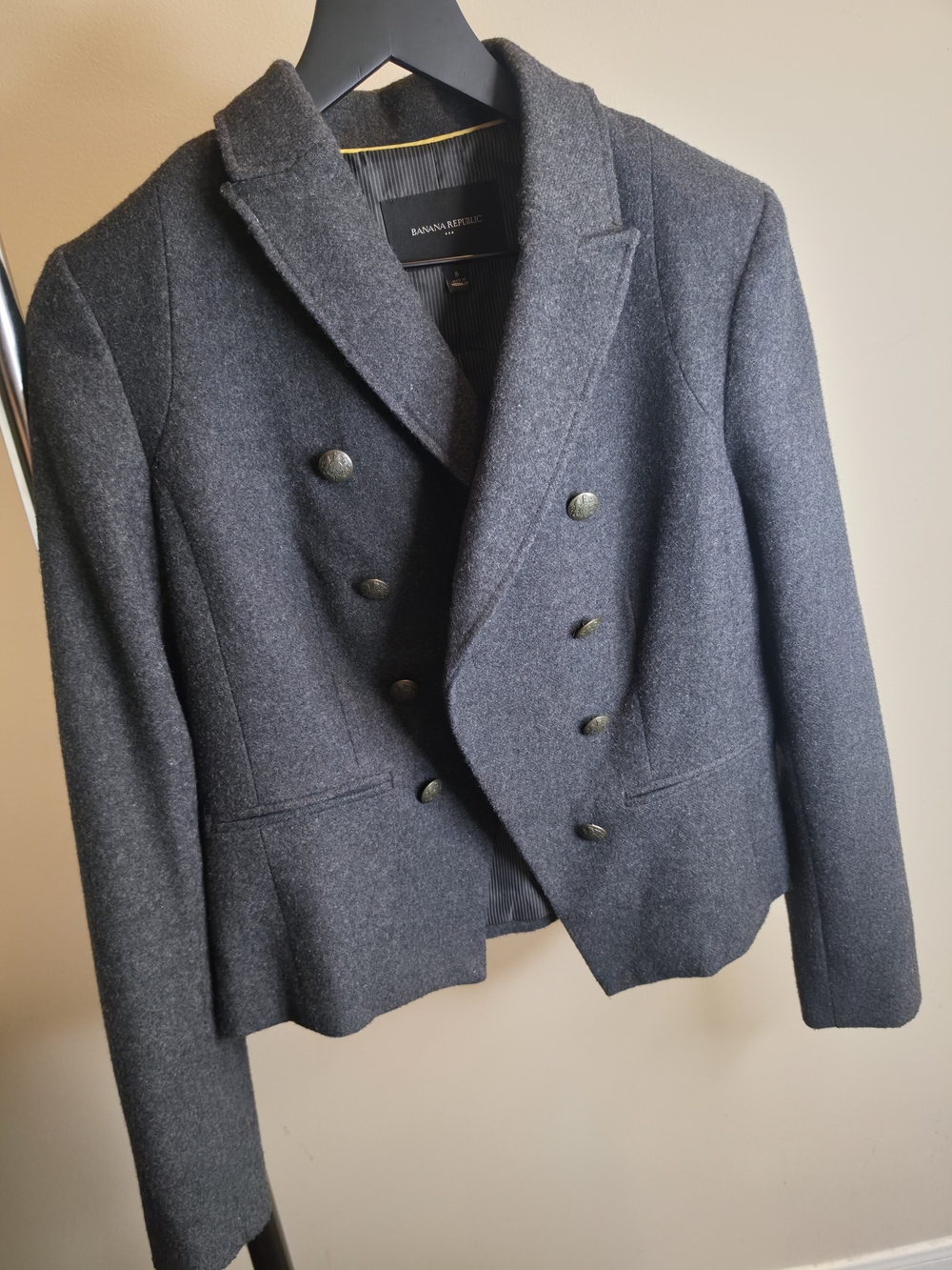 Banana Republic Double-Breasted Wool Blend Jacket - Charcoal